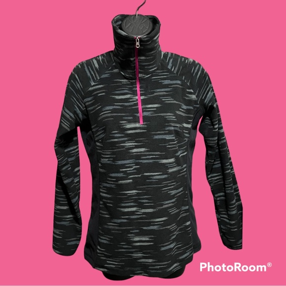 Columbia Ladies S Black & Grey Fleece Pullover 1/4 Zip Jacket with Pink Zipper - Picture 8 of 15